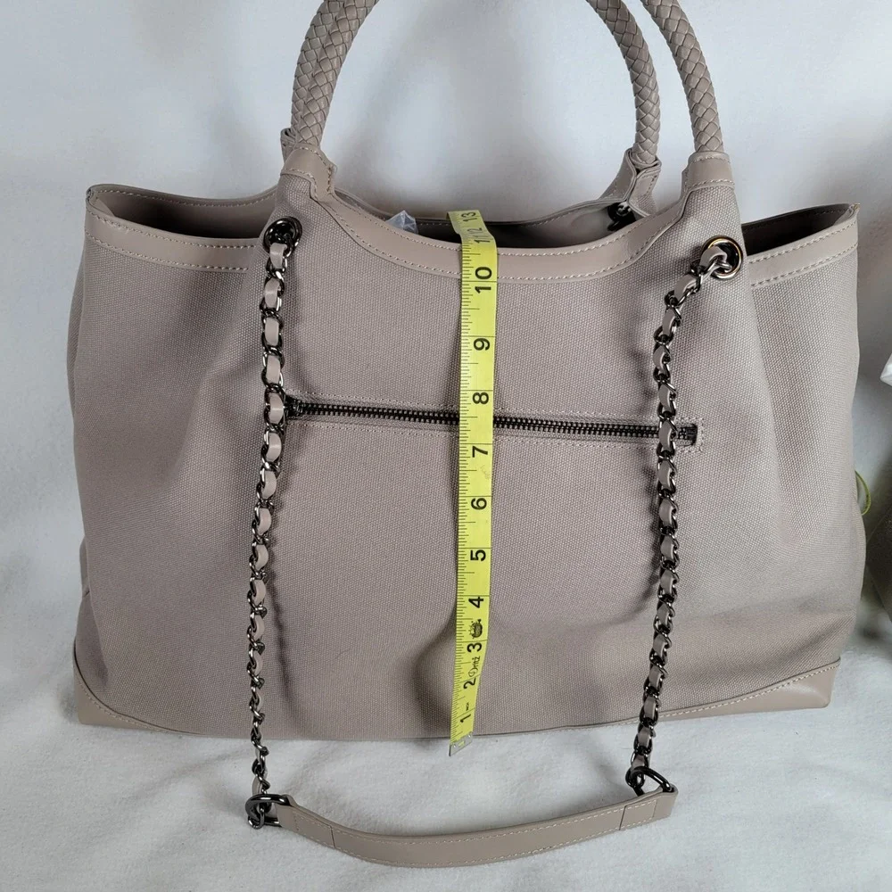 Gunas New York Womens Ruth Canvas Double Handle Large Tote Bag Pouch Stone Beige